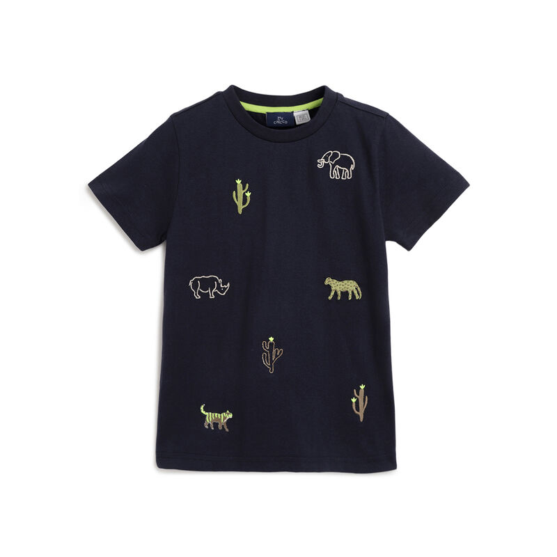 Boys Dark Blue Printed Short Sleeve T-Shirt image number 0
